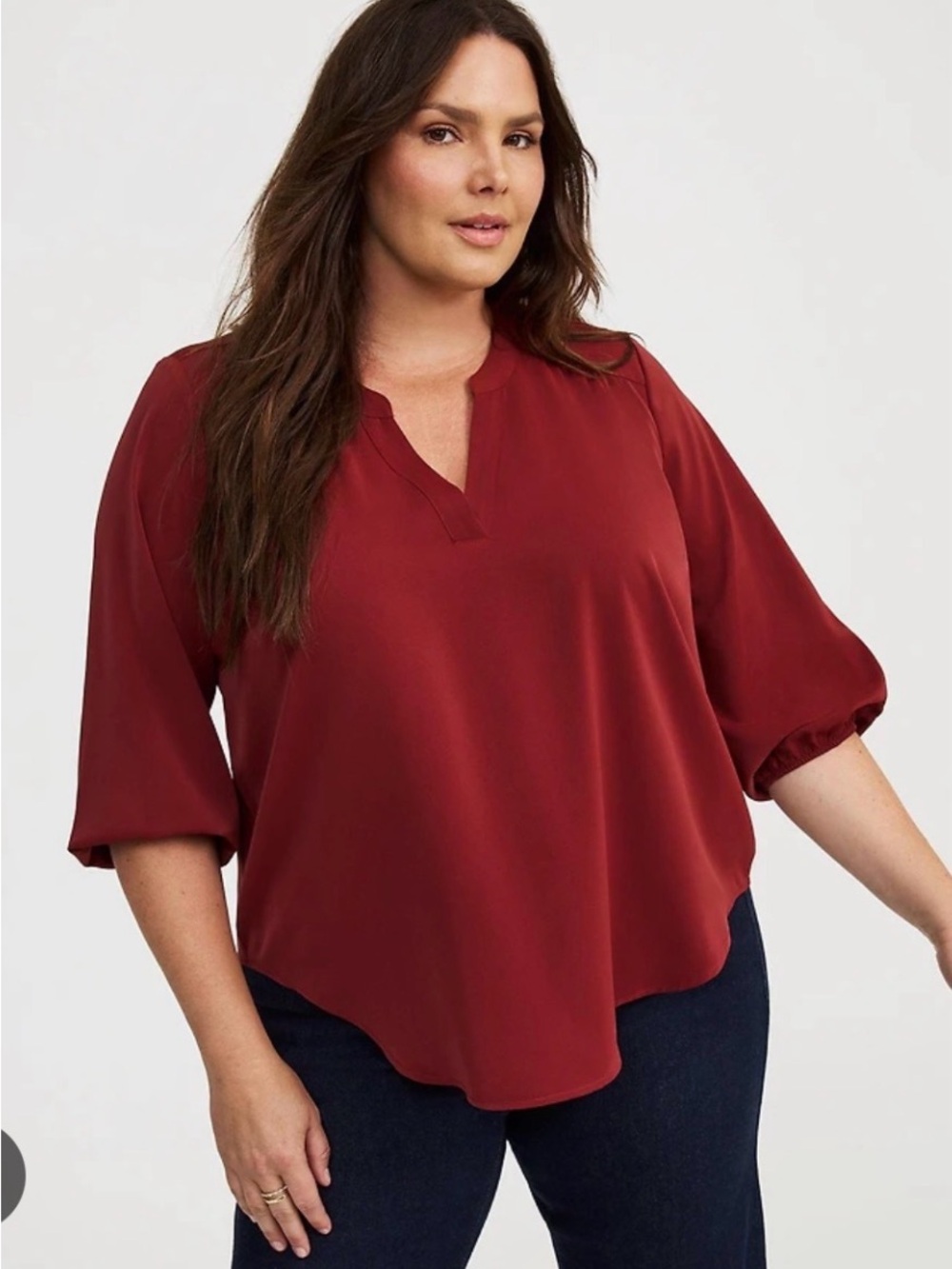 Torrid Harper Red 3/4 Length Sleeve Blouse - Size 3 (22/24)